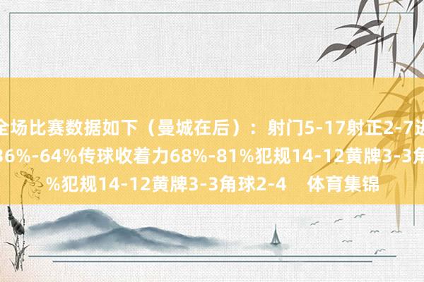 全场比赛数据如下（曼城在后）：射门5-17射正2-7进球契机2-5控球率36%-64%传球收着力68%-81%犯规14-12黄牌3-3角球2-4    体育集锦