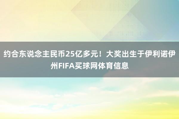 约合东说念主民币25亿多元！大奖出生于伊利诺伊州FIFA买球网体育信息
