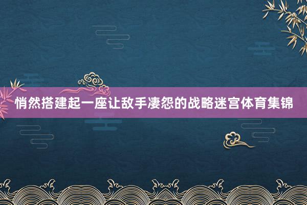 悄然搭建起一座让敌手凄怨的战略迷宫体育集锦