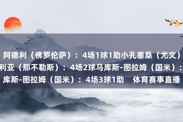 阿德利（佛罗伦萨）：4场1球1助小孔塞桑（尤文）：3场2助克瓦拉茨赫利亚（那不勒斯）：4场2球马库斯-图拉姆（国米）：4场3球1助    体育赛事直播
